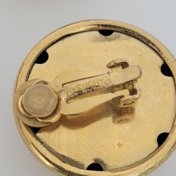 Vintage Givenchy Button Gold Tone Clip on Earrings Round Glam Lightweight 1 Inch - Picture 3 of 5